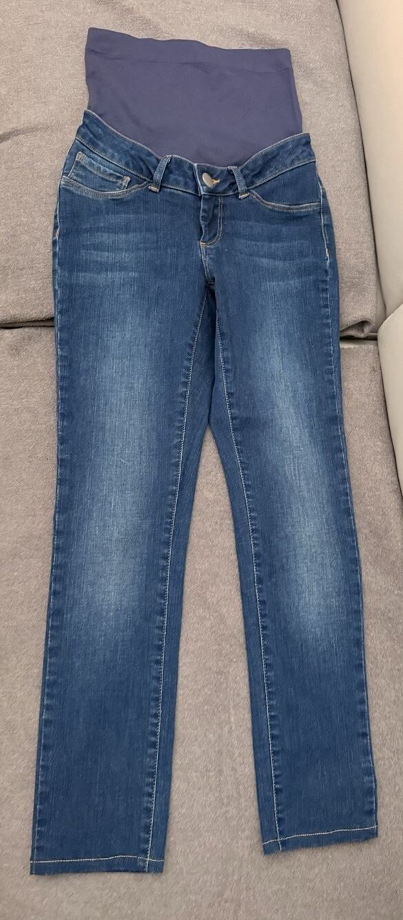 Seraphine Maternity Dark Wash Blue Jeans Sz 2 US Straight Leg 2-Pocket Elastic